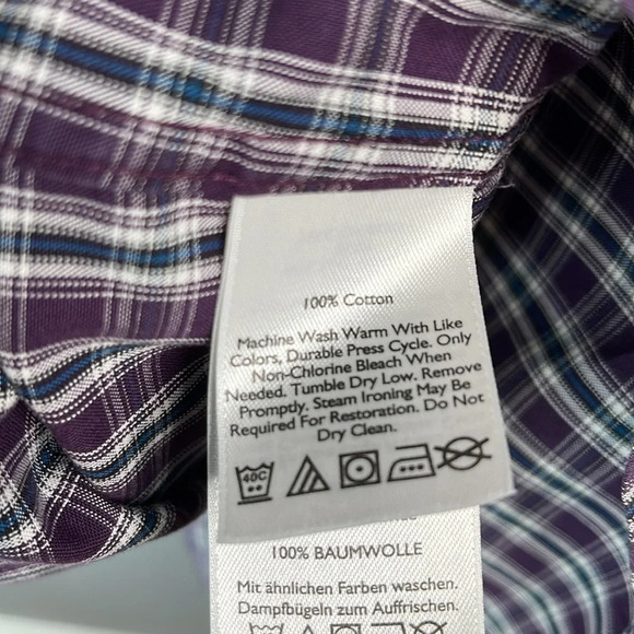 Eddie Bauer Mens Wrinkle Free Relaxed Fit Button Down Shirt Burgundy Plaid LTall - Picture 11 of 13